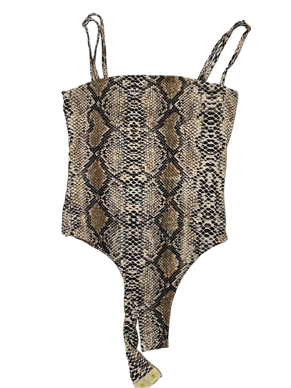 Snake-Print Square Neck Bodysuit - Brown/Black